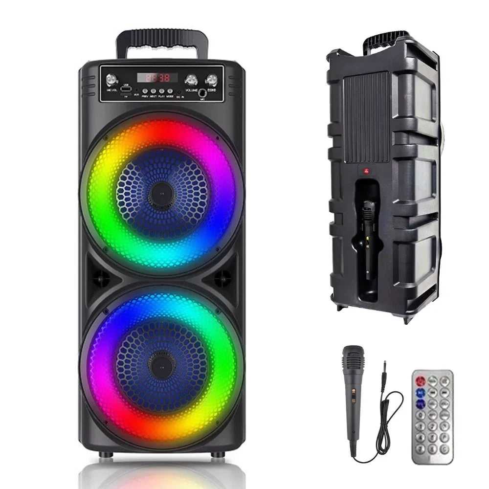 Dual 8-inch Portable Party Bluetooth Speaker 6000W Subwoofer Heavy Bass Loud Sound System Party Speaker & Mic -///