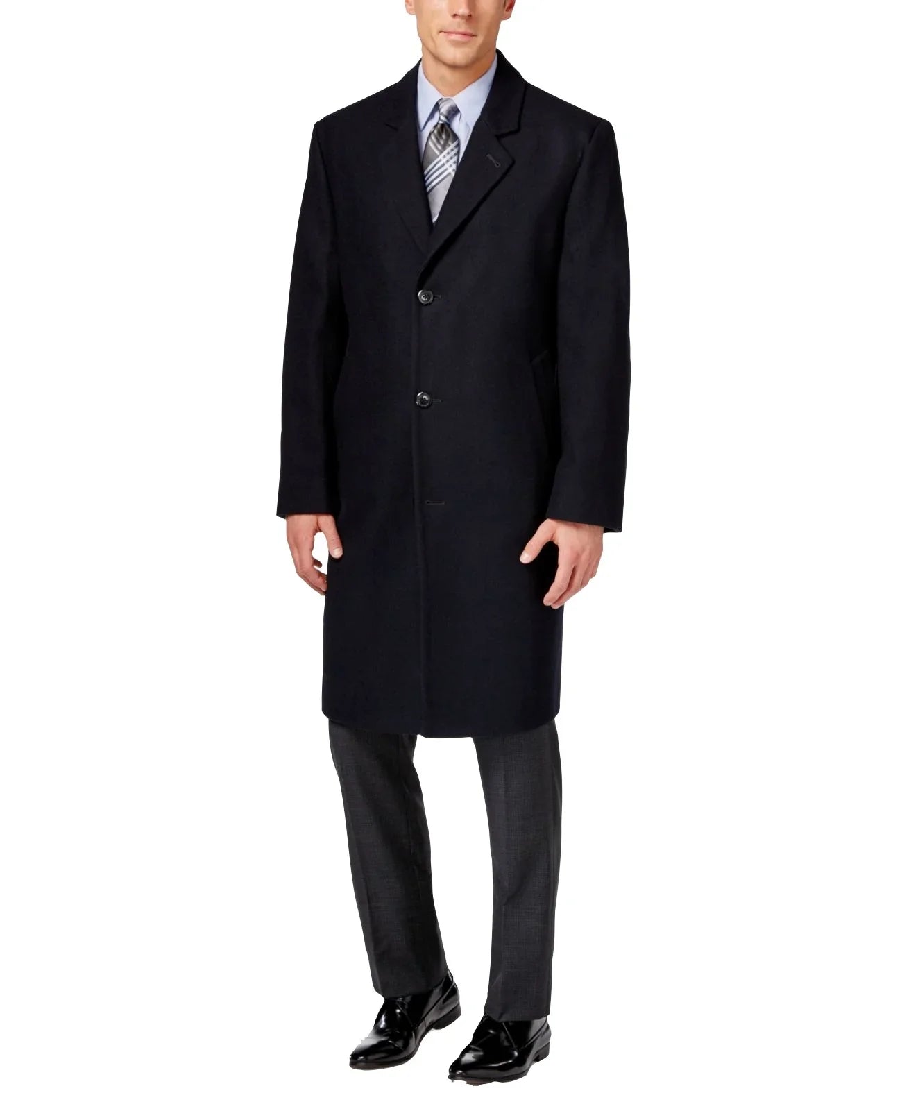 London Fog Big and Tall Signature Wool-Blend Overcoat, Black, 52R