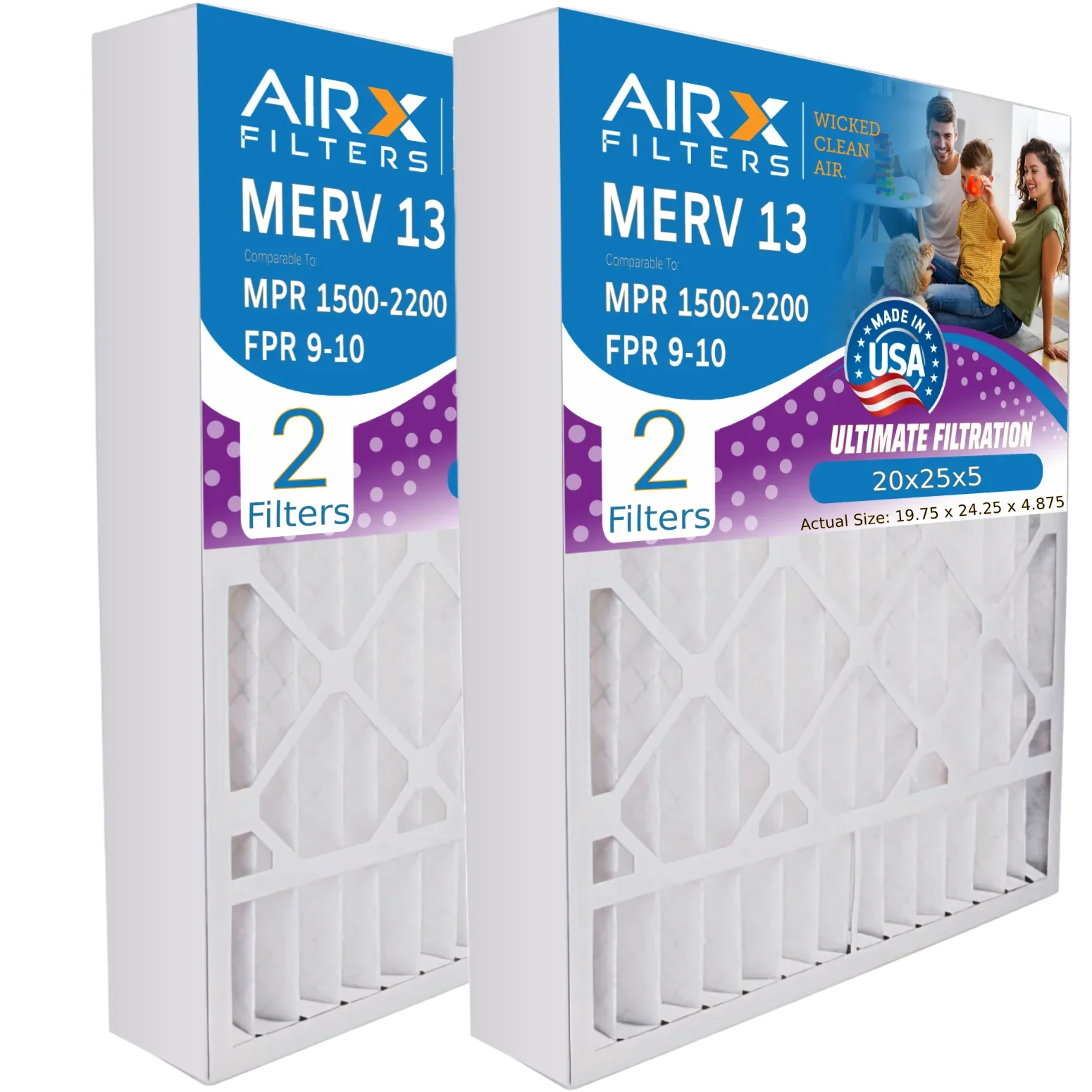 20x25x5 Air Filter  13 Comparable to  1500 - 2200 &  9 Compatible with Air Bear 255649-102 Premium  Made 20x25x5 Furnace Filter 2 pack by     .