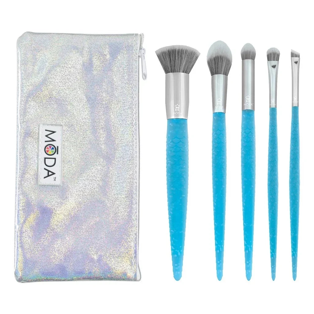 Moda Brush Mythical Blue Fire 6pc Makeup Brush Set, Includes Accentuate, Small Shader, and Crease Makeup Brushes