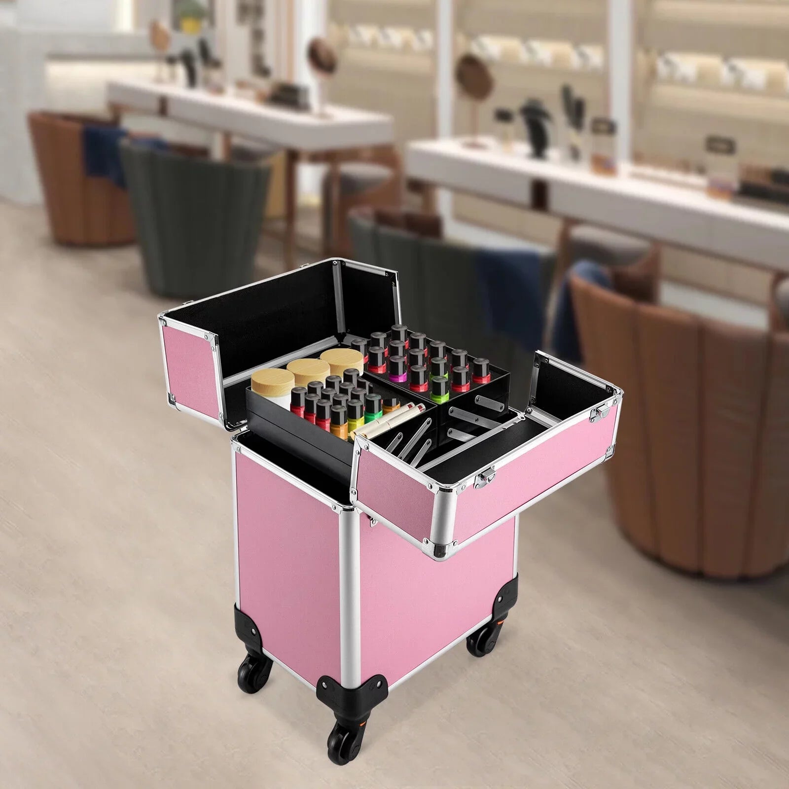 Professional Rolling Makeup Train Case Cosmetic Trolley Makeup Storage Organizer