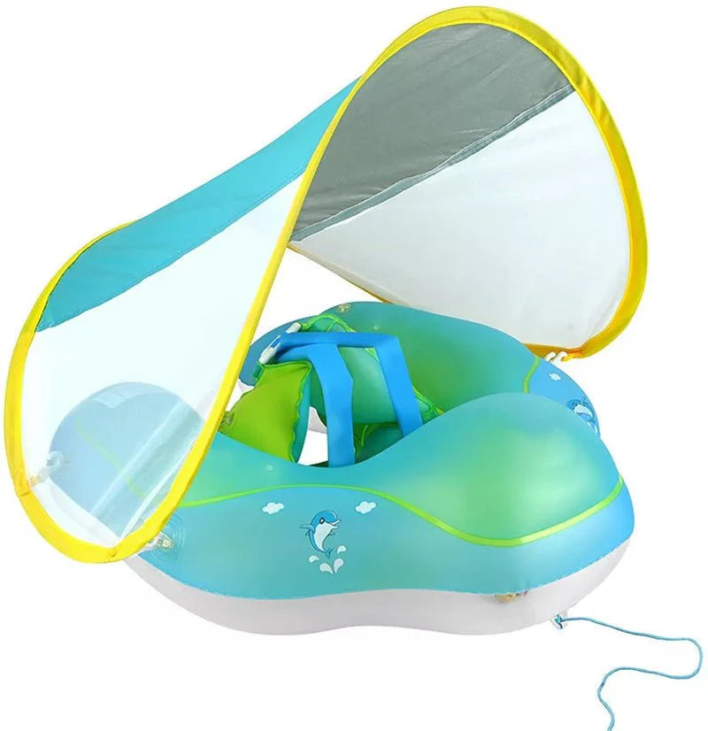 Baby Float with Canopy, Inflatable Pool Ring for 3–36 Months, Blue