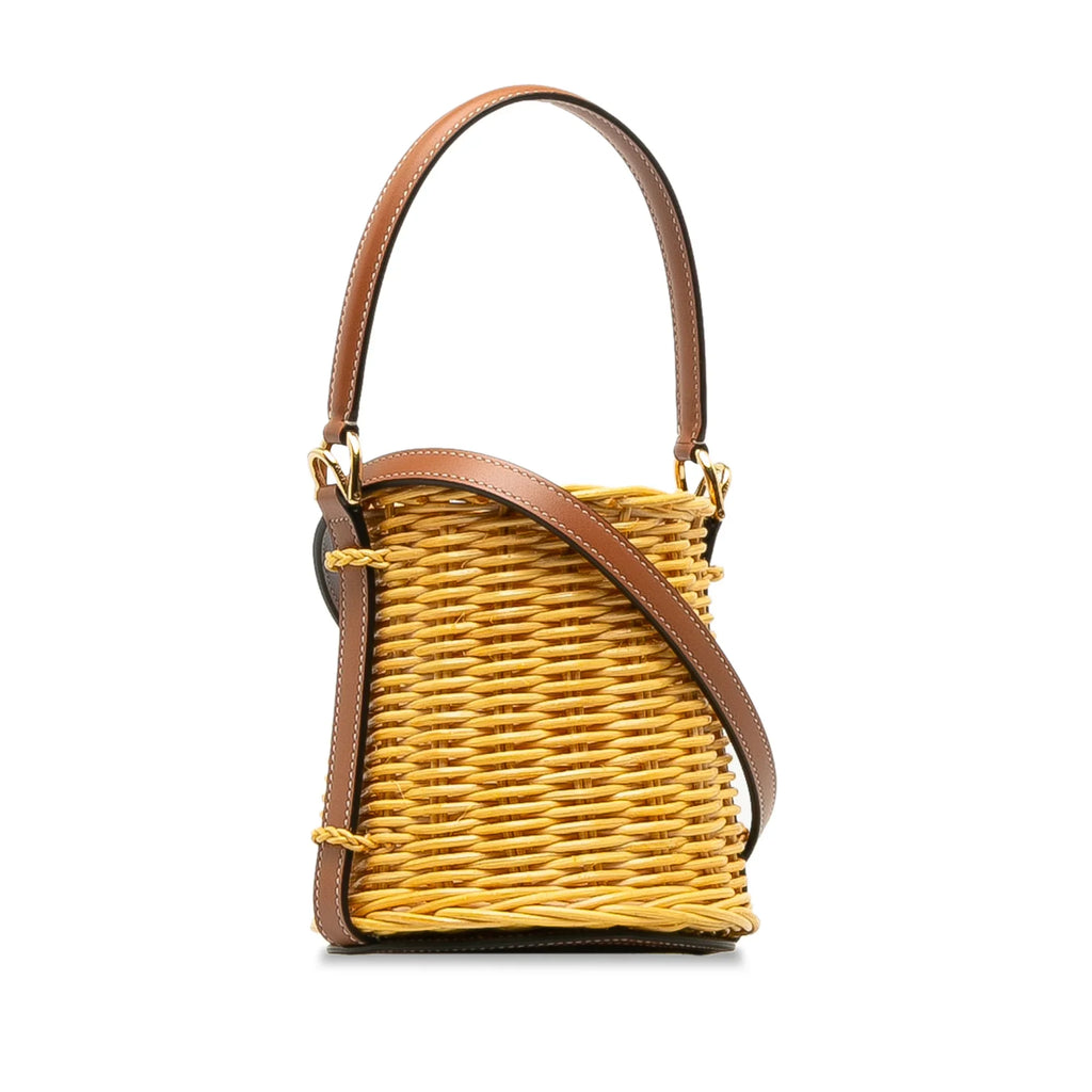 Pre-Owned Authenticated Celine Micro Wicker Bucket Bag Rattan Natural Material Brown DrawstringBag Unisex (Good)