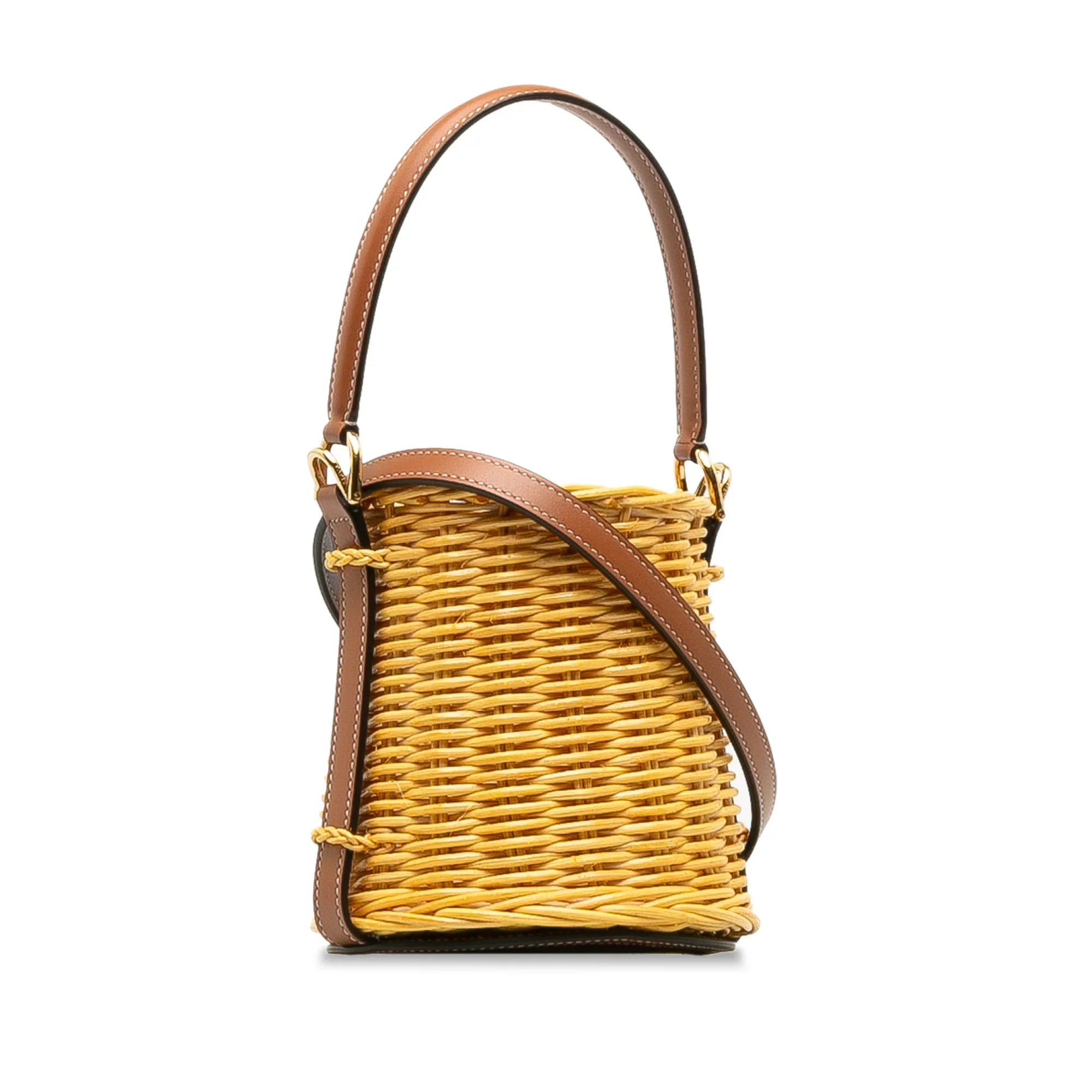 Pre-Owned Authenticated Celine Micro Wicker Bucket Bag Rattan Natural Material Brown DrawstringBag Unisex (Good)