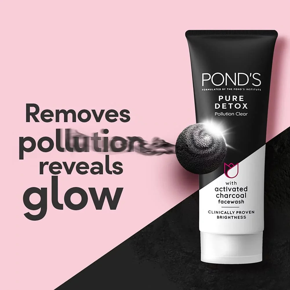 ' Pure Detox Face Wash 100 g, Daily Exfoliating & Brightening Cleanser, Deep Cleans Oily Skin - With Activated Charcoal for Fresh, Glowing Skin