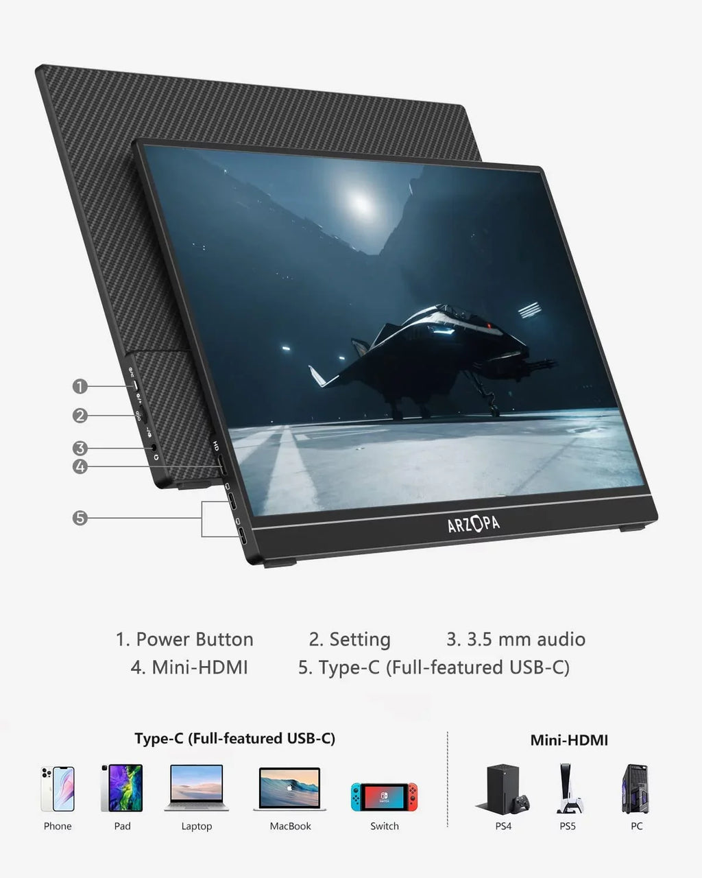 Arzopa 15.6'' 144Hz Portable Gaming Monitor, 1080P   , External Second Screen for Laptop,