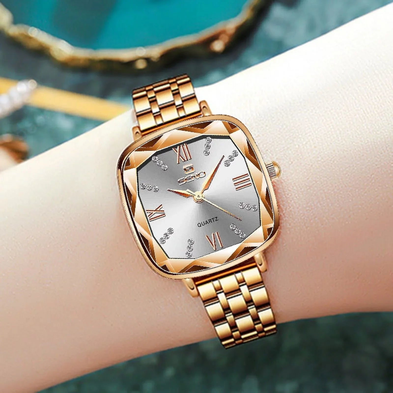 Rose Gold Women Watches 2022 Square Lady Wrist Watch For Female Clock Stainless Steel Women Watch Brand Luxury relogio feminino
