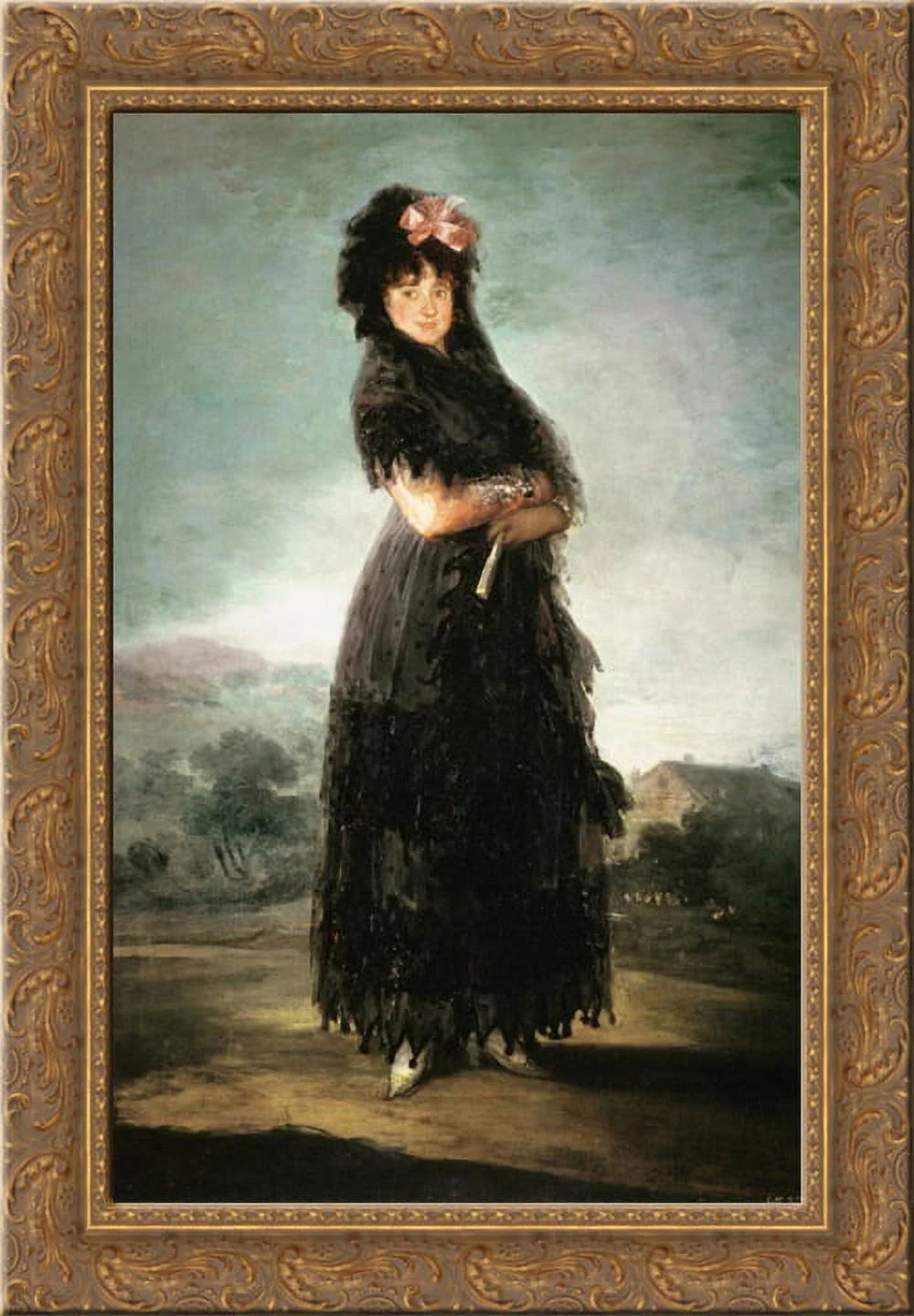Mariana Waldstein, Ninth Marquesa de Santa Cruz 24x18 Gold Ornate Wood Framed Canvas Art by Francisco Goya