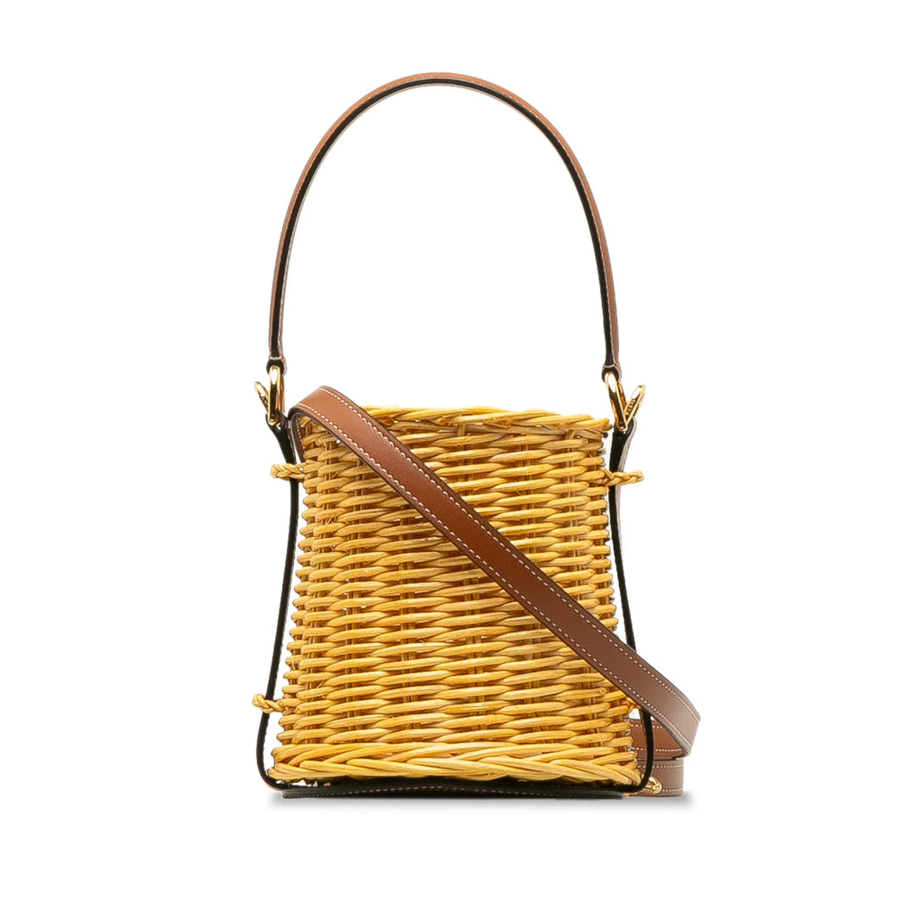 Pre-Owned Authenticated Celine Micro Wicker Bucket Bag Rattan Natural Material Brown DrawstringBag Unisex (Good)