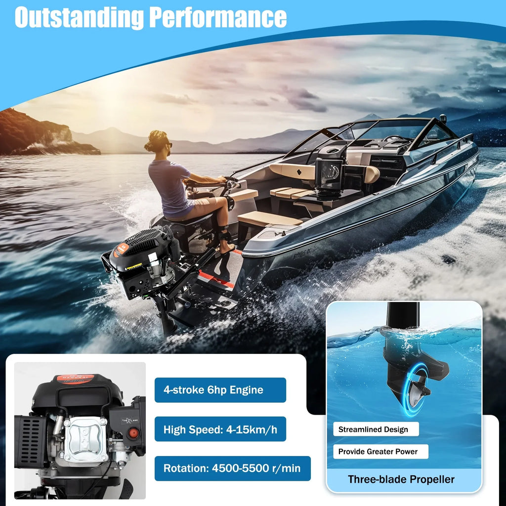 Fichiouy 6  4 Stroke Outboard Motor Engine Tiller Shaft Boat Engine Air Cooling 2500rpm with  Water Air Cooling System 1:1.5