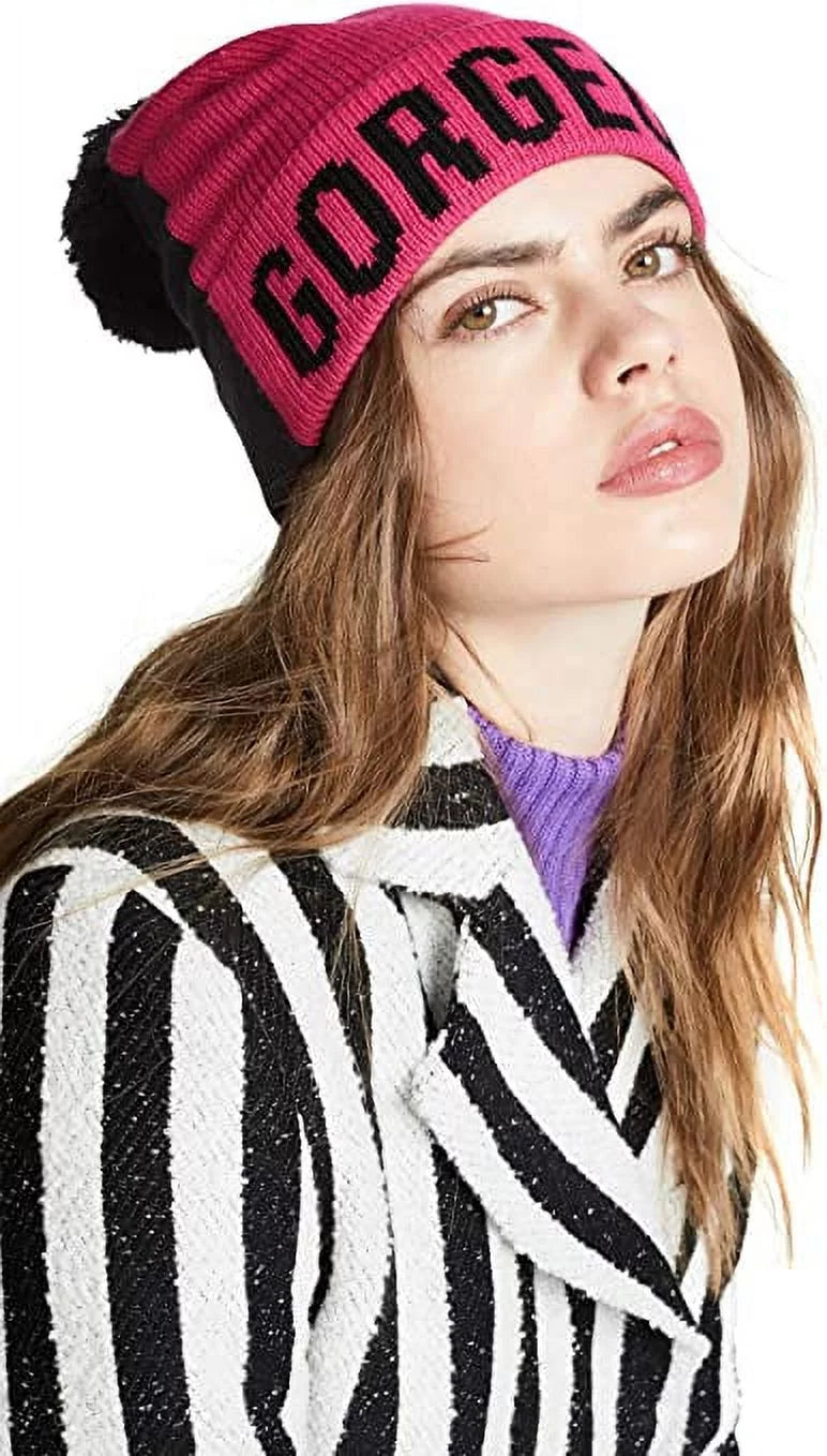 Kate Spade New York Women's Hello Gorgeous Beanie Hat, Black/Pink
