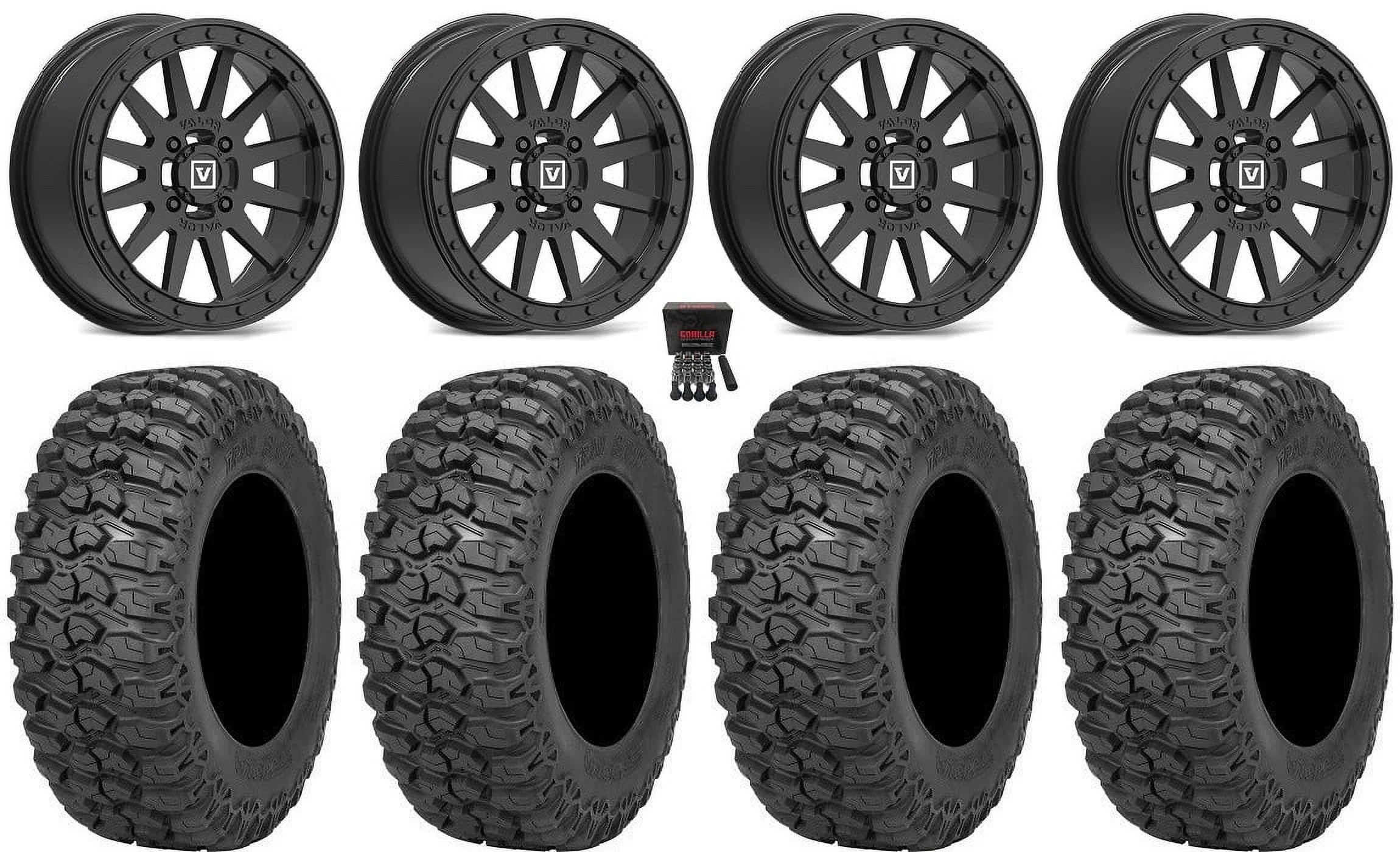 Valor  Beadlock 14" Wheels Black 30" Trail Saw 2.0 Tires Kawasaki Teryx Mule
