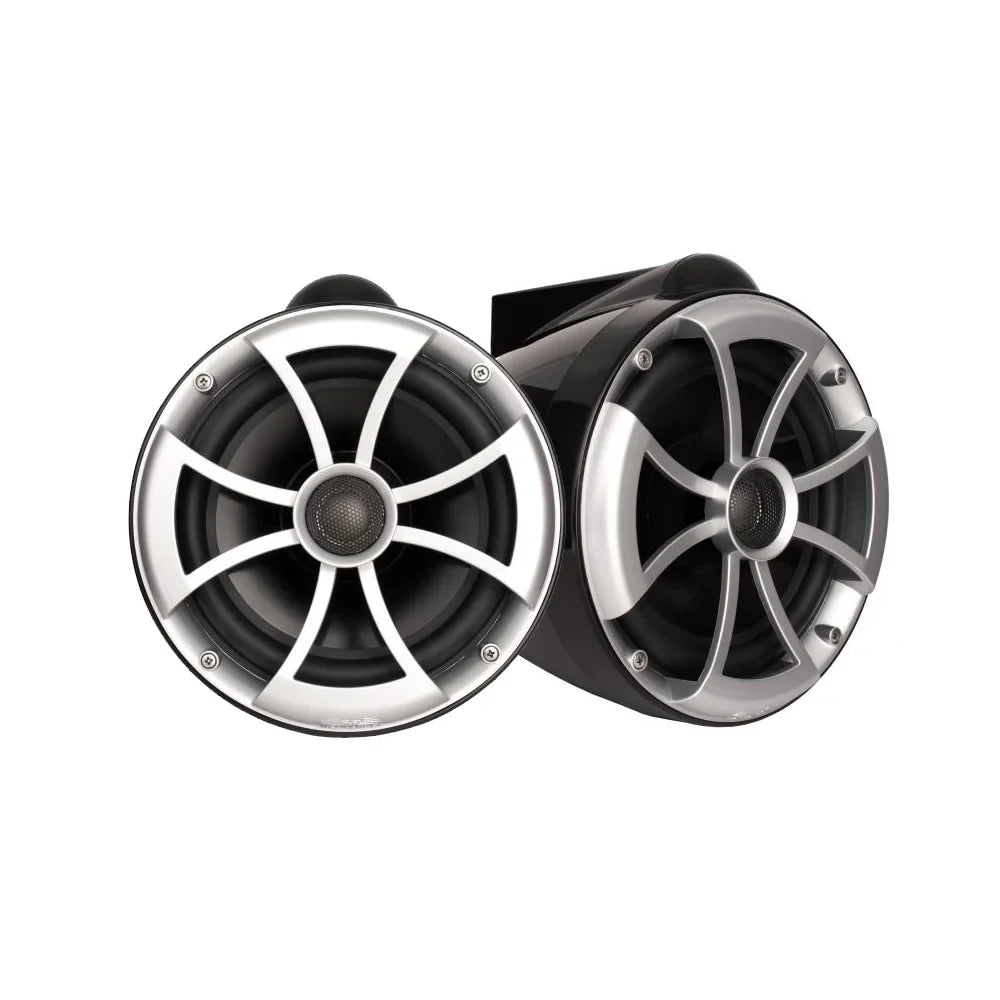 Wet Sounds - 8" Black Tower Speakers with Stainless Steel  Fixed Clamps &  600 Watt Amplifier