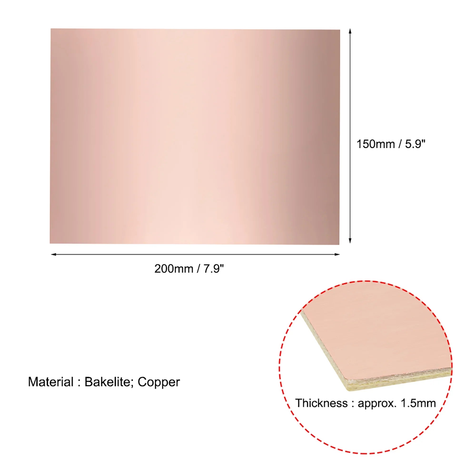Unique Bargains 200x150mm Single-Sided Copper Clad Laminate Circuit Board 1.5mm Thickness  Prototyping  Board