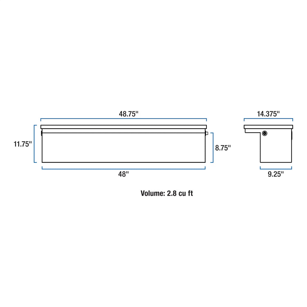 '-48- Side Mount Series Single Lid Tool Box;  48 in. x  11.25 in. x  11 in.; Low Profile; Brite Aluminum; Mounting Hardware Not Included;