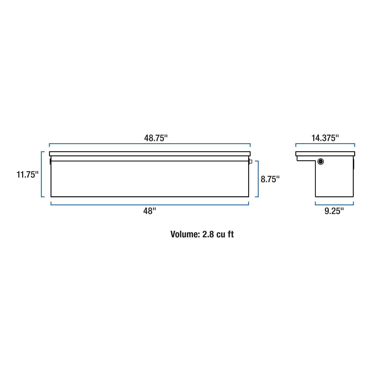 '-48- Side Mount Series Single Lid Tool Box;  48 in. x  11.25 in. x  11 in.; Low Profile; Brite Aluminum; Mounting Hardware Not Included;