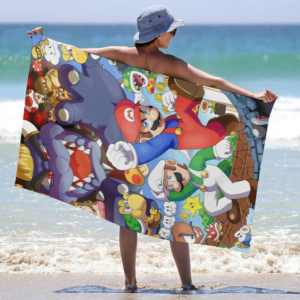 Luigi Mario Bros. Movie Beach Towel Microfiber Soft Absorbent Quick-Dry Bath Towels 130x80cm for Kid/Adults for Bathroom Shower/Guests/Pool Swimming/Gym/Camp/Holiday