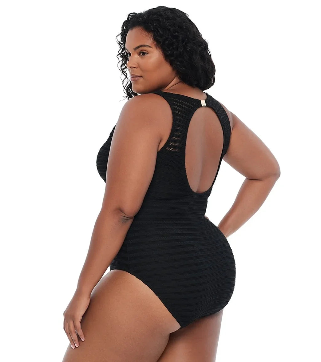Ralph Lauren  Plus Size Ottoman Boatneck One Piece Swimsuit,  20W