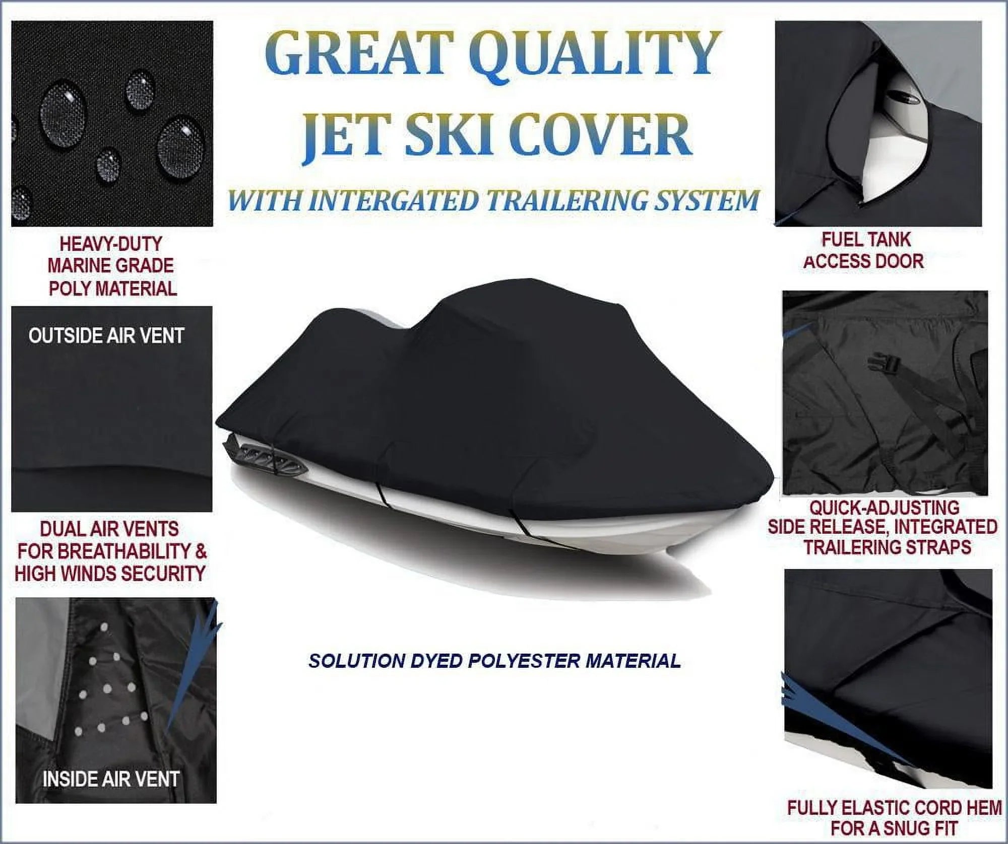 600  JetSki Cover Compatible for Tigershark Montego 1994 1995 1996 1997 Jet Ski  Cover 2 Seater 111"