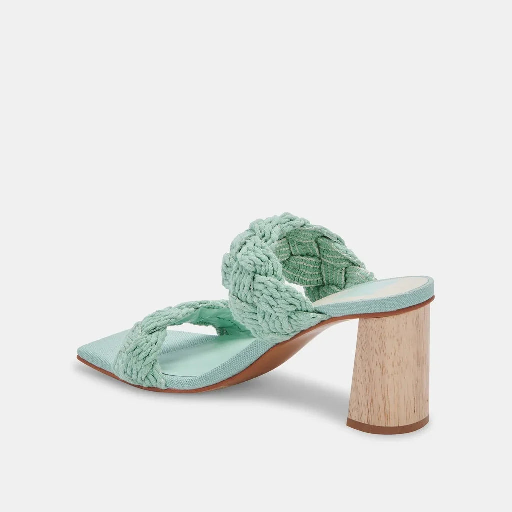 Dolce Vita Play Mint Rope Slip On Squared Open Toe Block Heeled Dress Sandals (Mint Rope, 11)