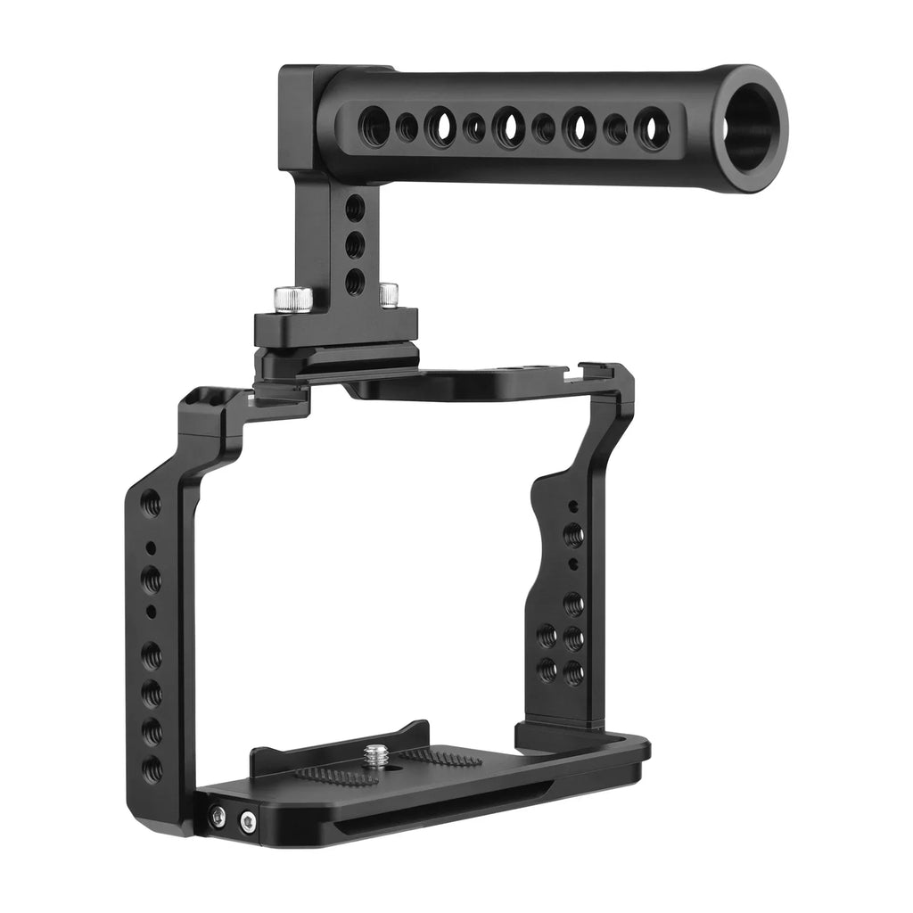 Andoer Camera Video Cage + Handle Kit Aluminum Alloy with Dual Cold Shoe Mounts Numerous 1/4 Inch Threads Replacement for Sony / / /  /  /