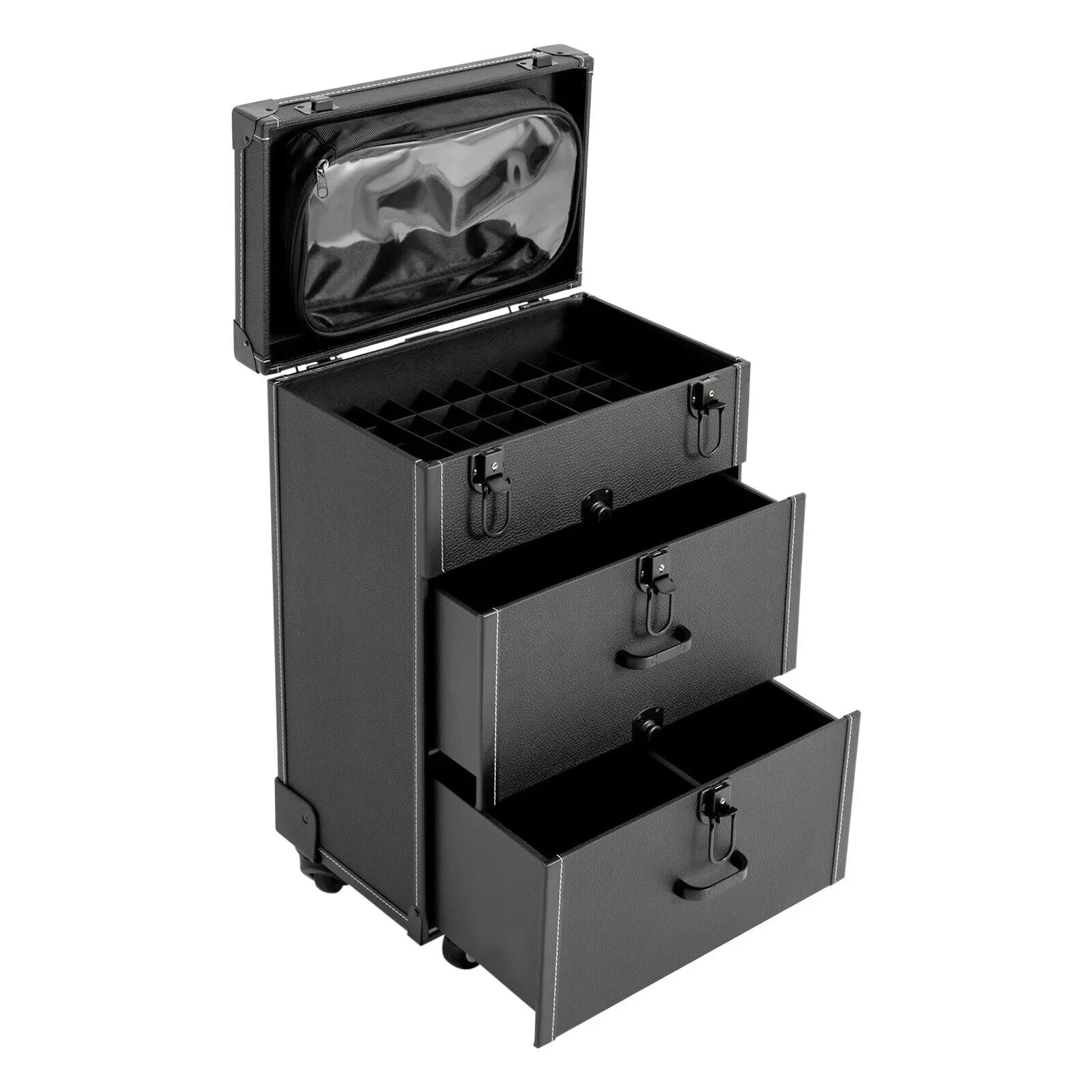 Miumaeov Rolling Makeup Train Case Professional Cosmetic Trolley Storage Luggage Box Nail Polish Organizer