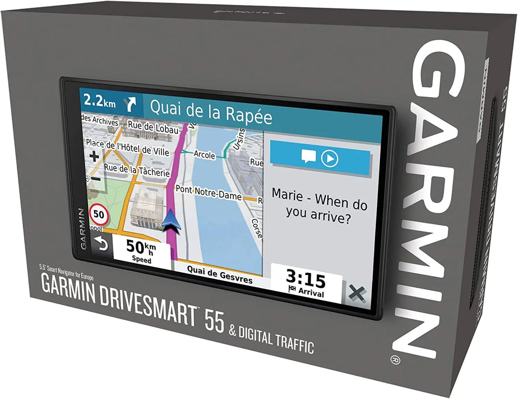 Garmin DriveSmart 55 Mt- 5.5 inch Sat Nav with Edge to Edge Display, Map Updates for , Ireland and Full Europe, Digital Traffic, Bluetooth Hands-Free Calling, Voice Commands and Smart Features