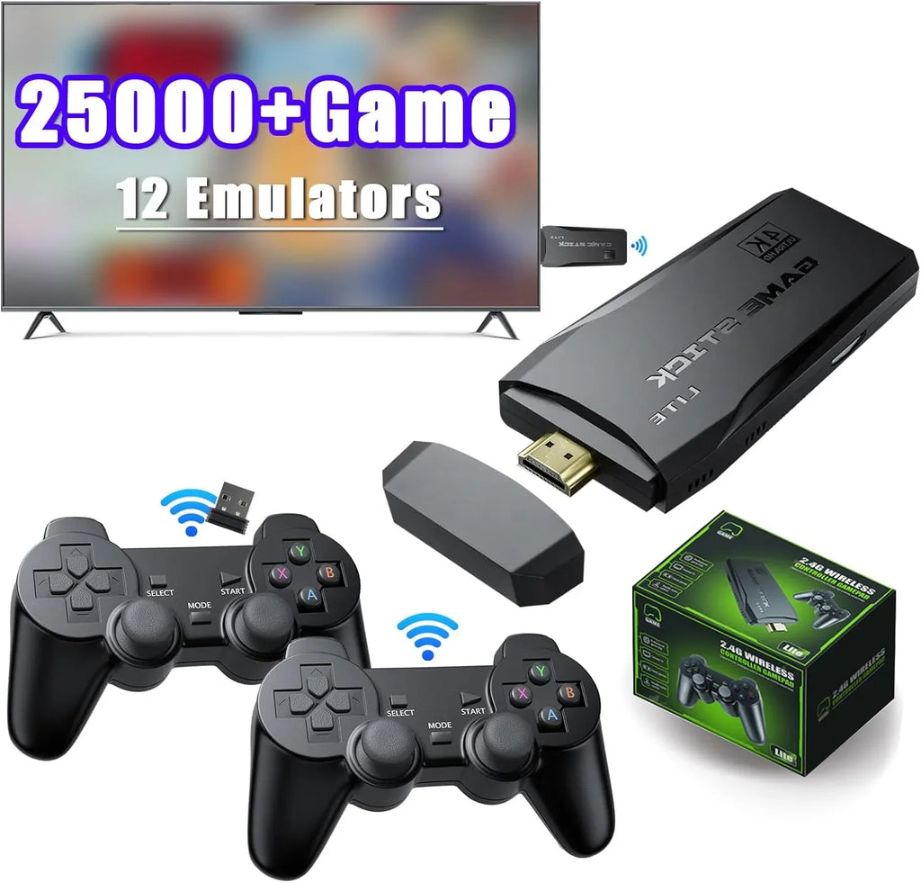 Game Stick 64G, 25,000+ Retro Games, Compatible with 12 Emulator Console, Wireless Retro Game Console Support 4K  Output, Plug and Play Video Games for , 2.4G Wireless Controllers