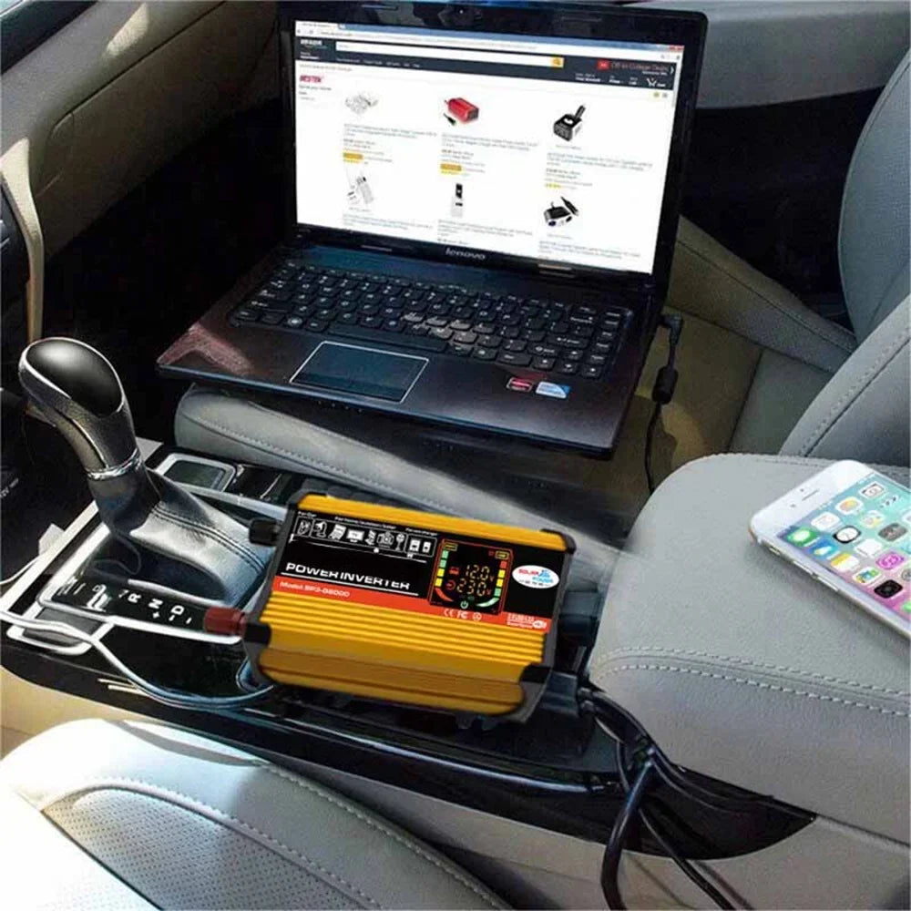 6000W Car Power Inverter Reted 500W - Modified Sine Wave Intelligent Digital Display 2  Ports Fast Charging Auto Charger Converter Adapter