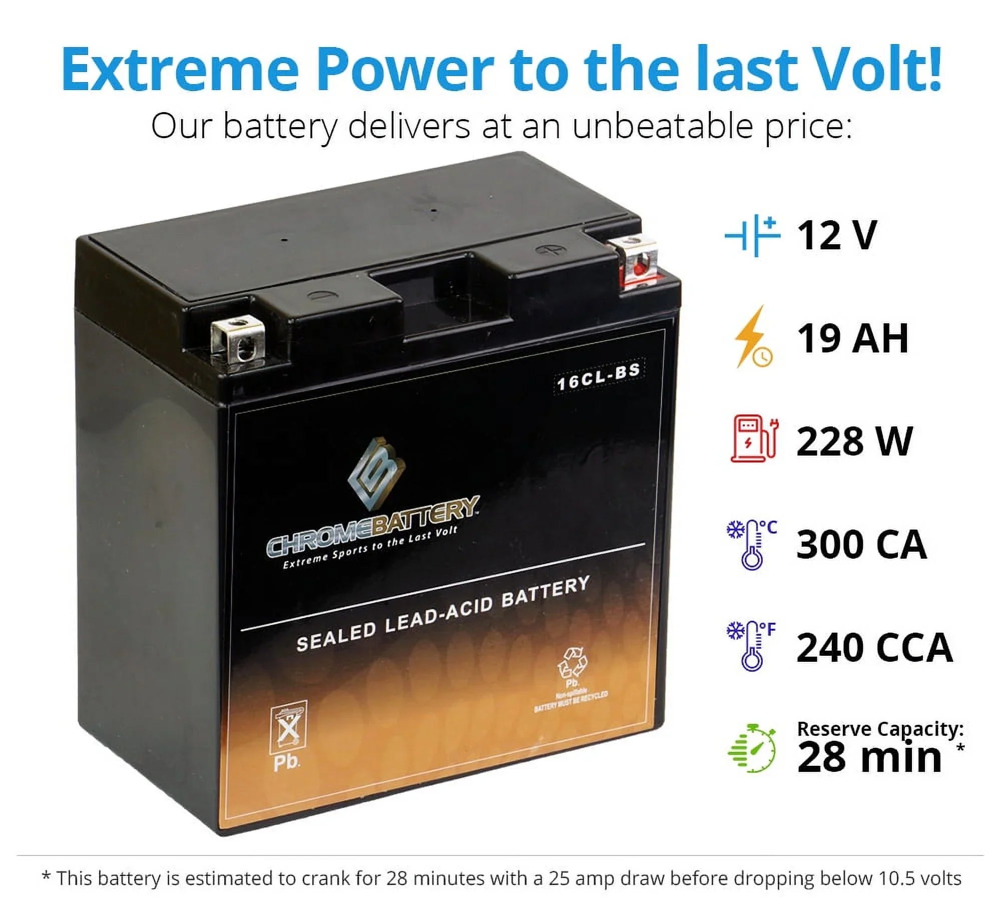 Chrome Battery Yb16Cl-Bs Jet Ski Battery for Brp Sea-Doo All Other Models Cc 94-'07