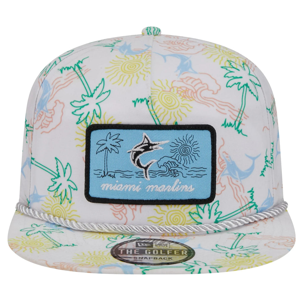 Men's New Era White Miami Marlins Islander Golfer Snapback Hat