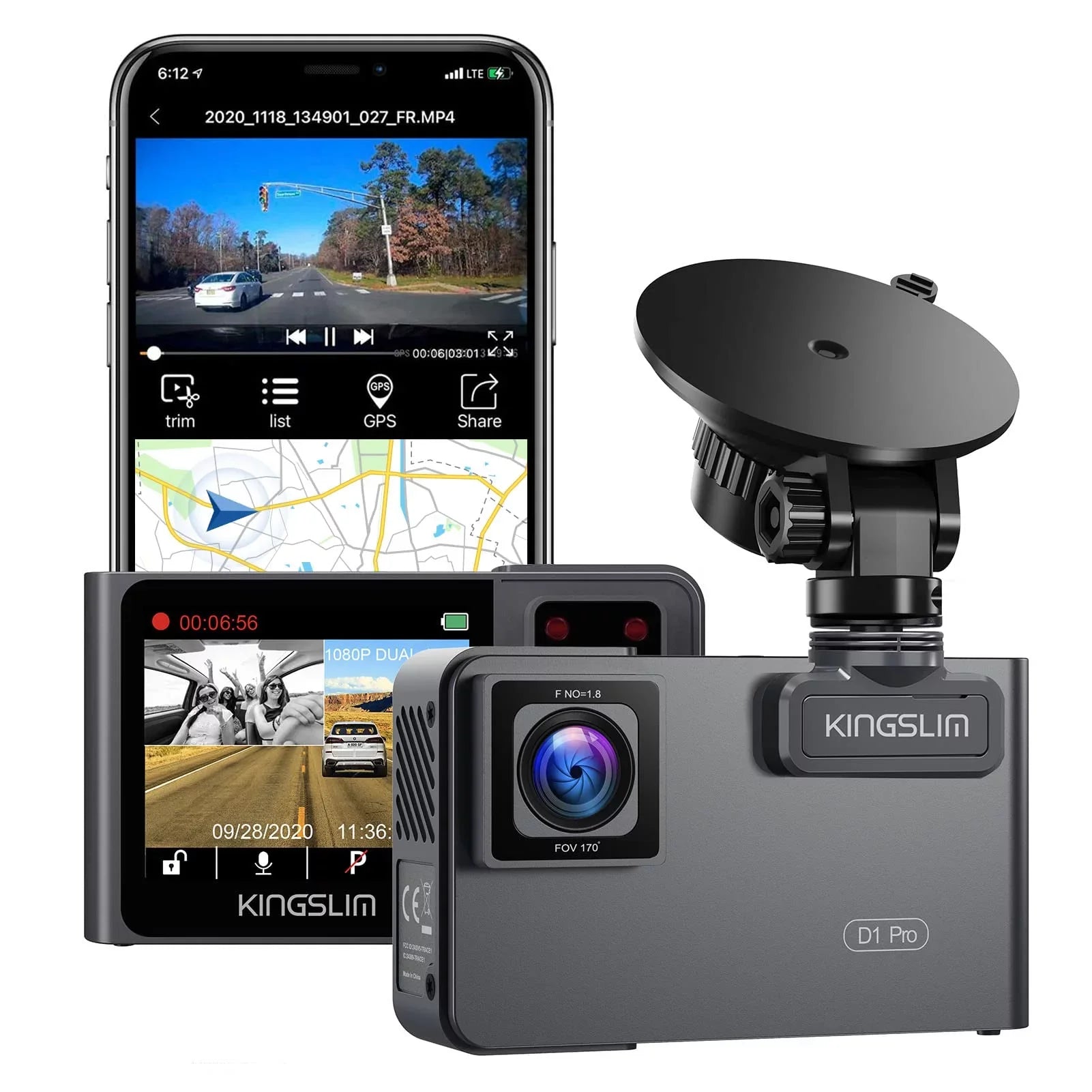 Kingslim  Pro 2K Dash Cam Front and Inside with Wi-Fi  - 2K/1080P Dual Car Dash Camera Driving Recorder, Super Night Vision with 340° Wide Angle, 24H Parking Monitor (No Card)
