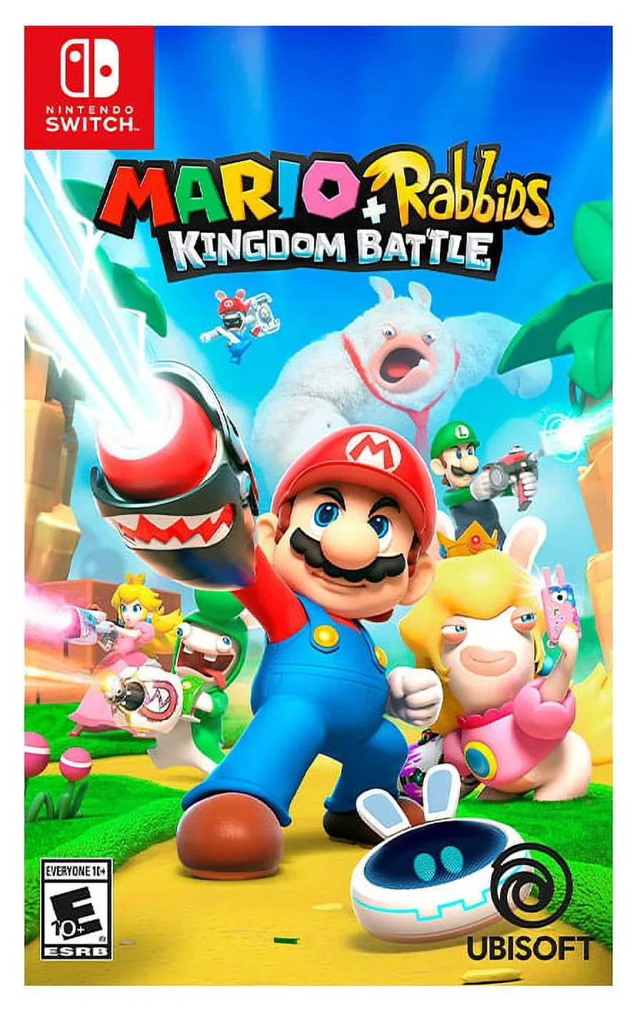 2021 New Nintendo Switch  Model White Joy Con 64GB Console Improved  Screen & -Port Dock with Mario Rabbids Kingdom Battle And Mytrix Wireless Controller and Accessories