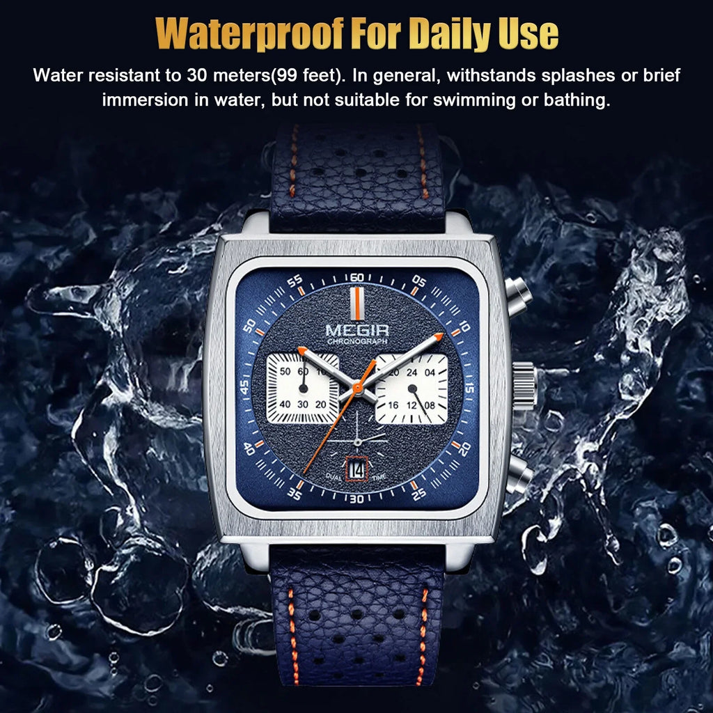 Fashion  Square Men Watch Luminous Quartz Waterproof Calendar Leather Wrist
