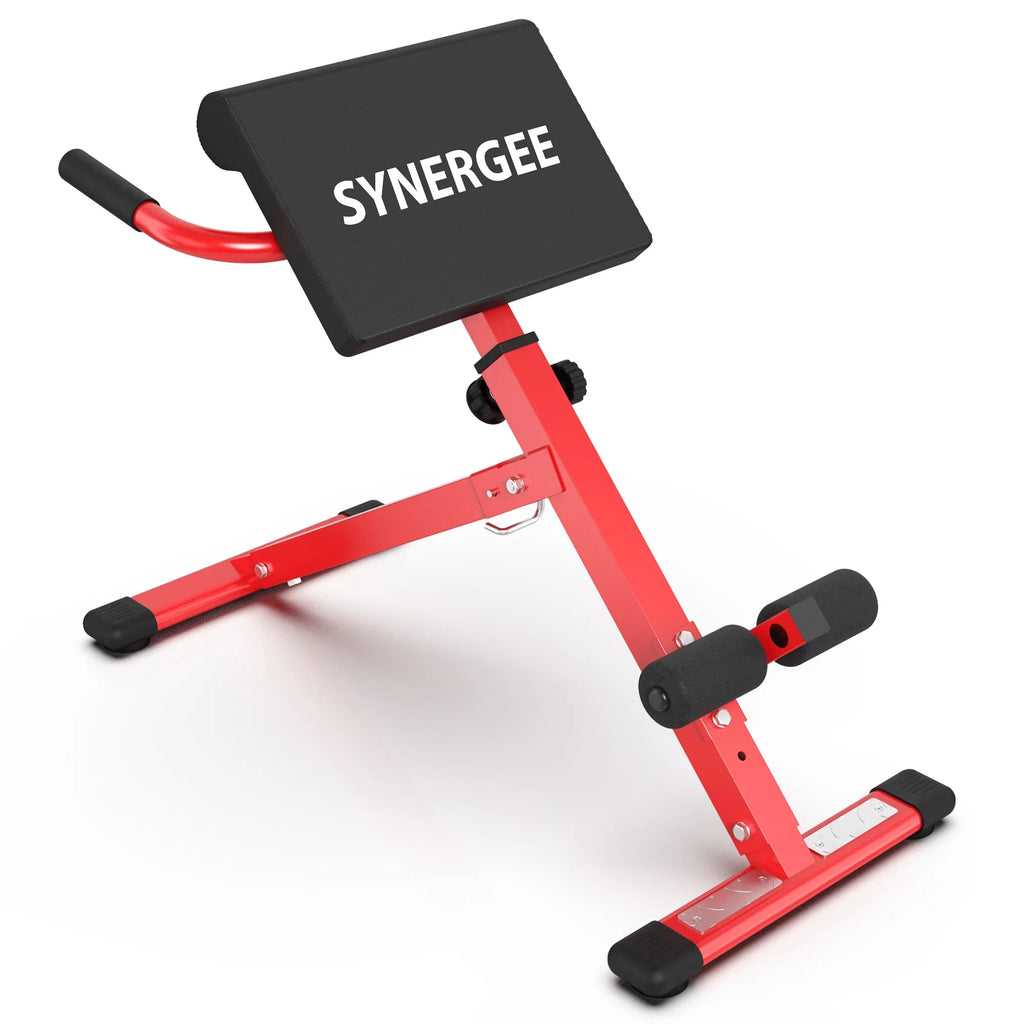 Synergee Roman Chair. Red Coated Steel Hyperextension Machine.  Ab Bench for Lower Back Workout, Hyper Exercises.