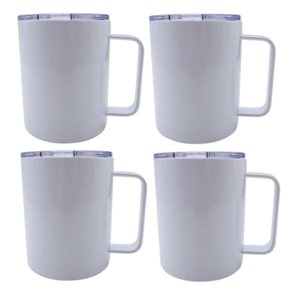 25 Pack Sublimation Blank Stainless Steel Coffee Mugs 12oz White Double Wall Tumbler Cup with Handle and Sliding Lid for Press Machine Heat Transfer Print
