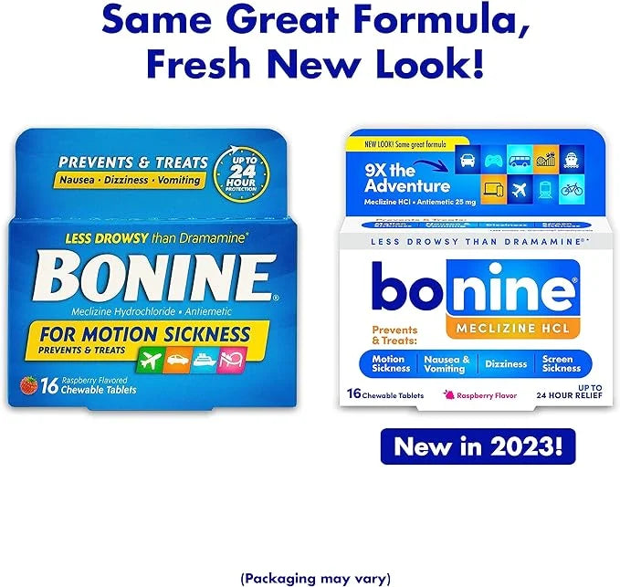 Bonine Chewable Tablets for Motion Sickness, Raspberry 16 ea (Pack of 3)