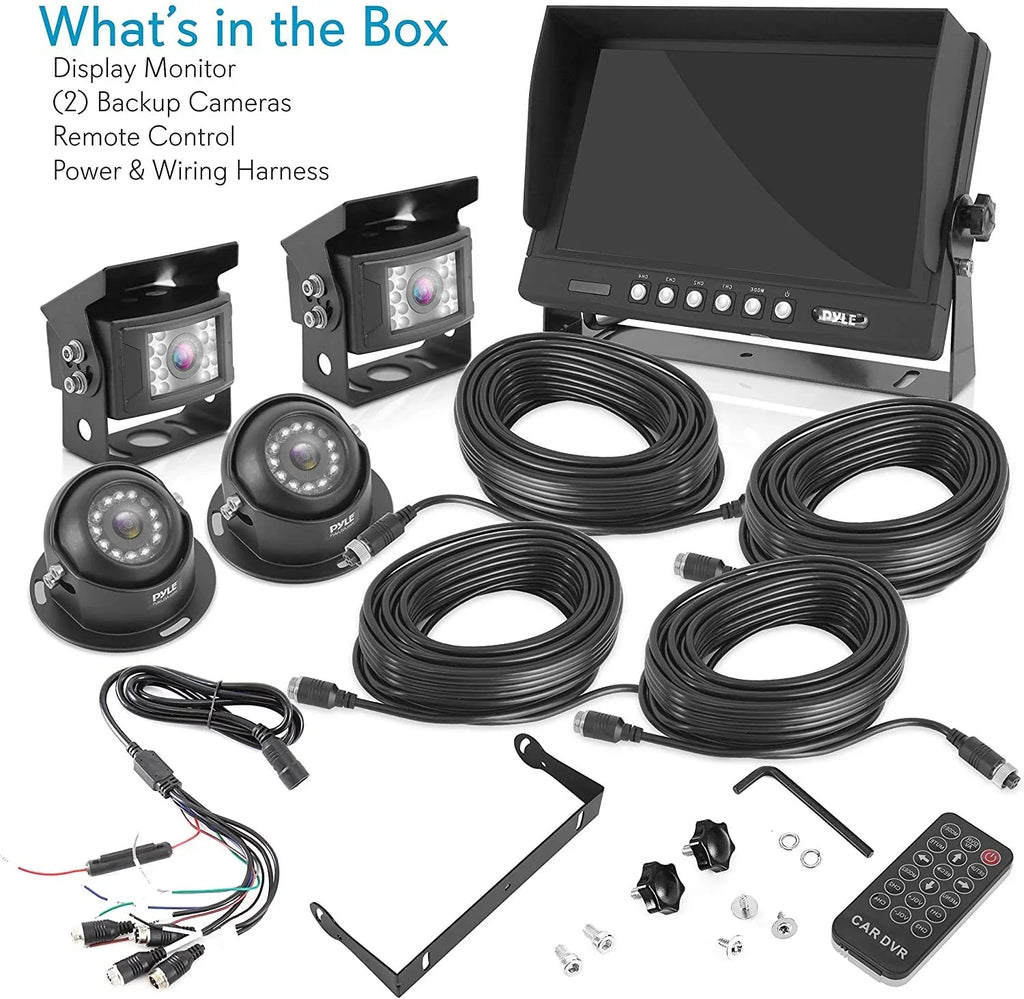 Rear View Backup Camera System -  Parking Reverse Car Truck Vehicle Dual Rearview Back Up Kit w/ 9  Monitor, Night Vision, Tilt-Adjustable, Video Recorder, Universal Mount - Pyle