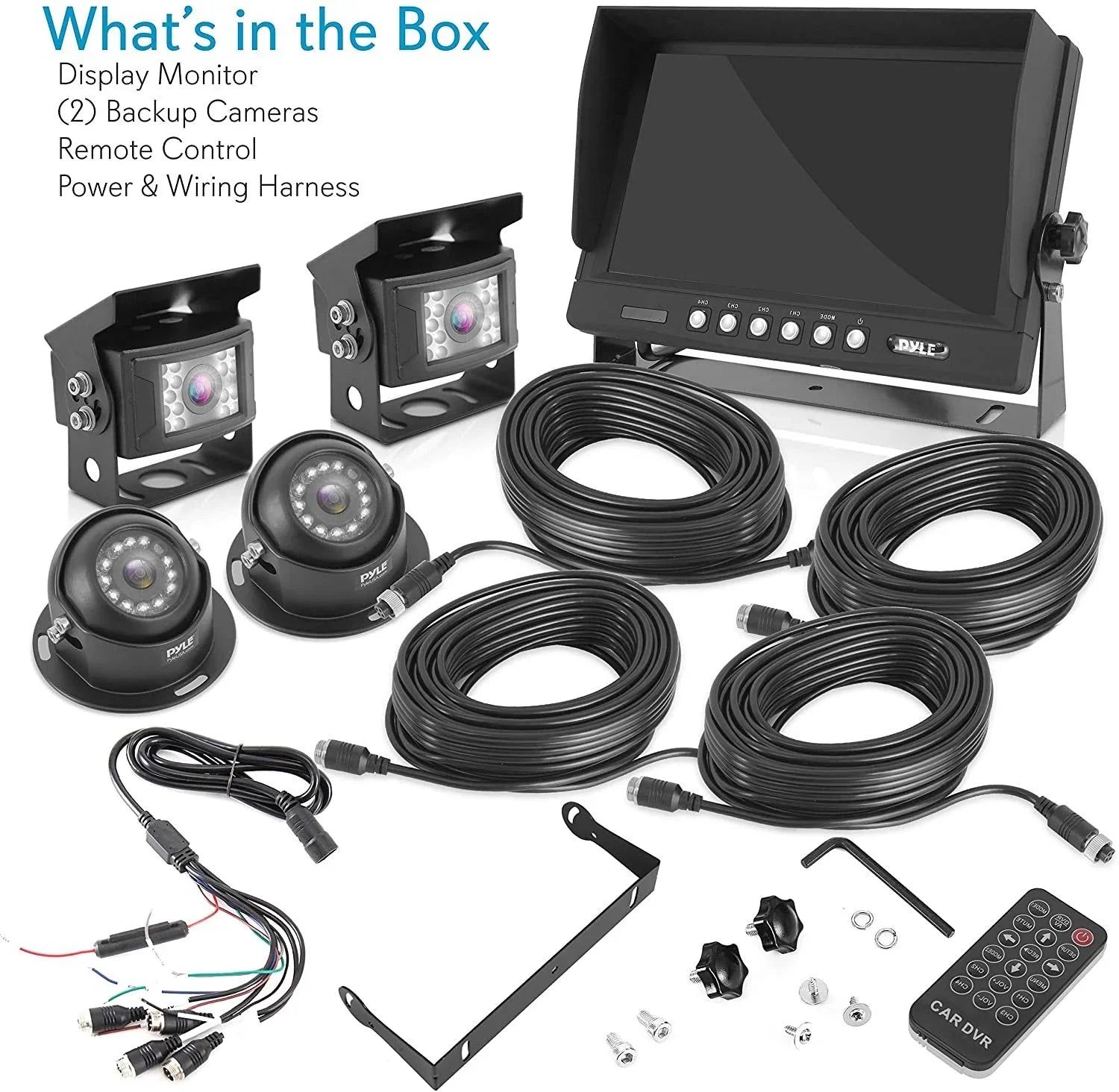 Rear View Backup Camera System -  Parking Reverse Car Truck Vehicle Dual Rearview Back Up Kit w/ 9  Monitor, Night Vision, Tilt-Adjustable, Video Recorder, Universal Mount - Pyle