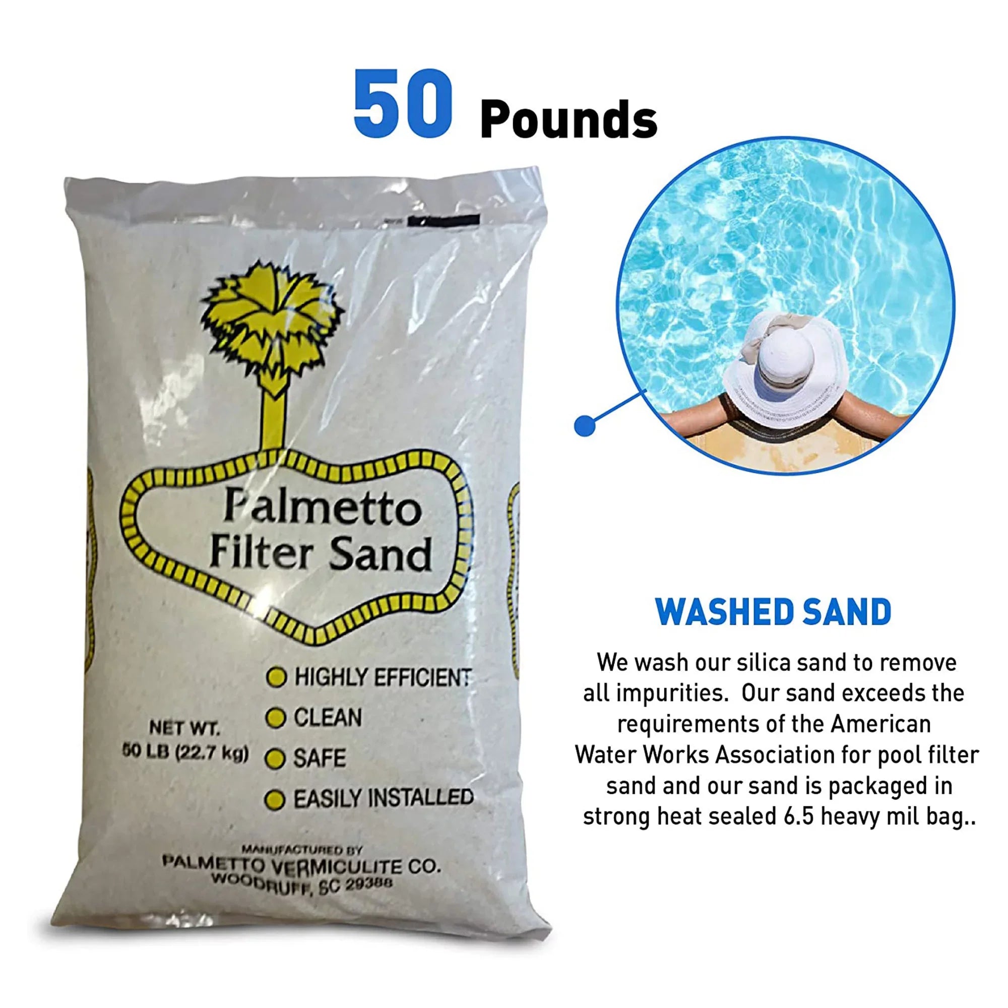 Palmetto Filter Sand for Residential Commercial Pool Filters, 50lb (2 Pack)
