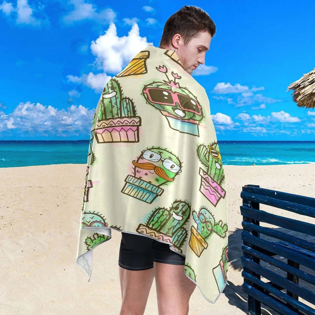 Bestwell Potted Cactus Beach Towel - Lightweight Compact Oversized Travel Towels - Super Absorbent Quick Dry Towel for Swimming Camping Holiday（132）