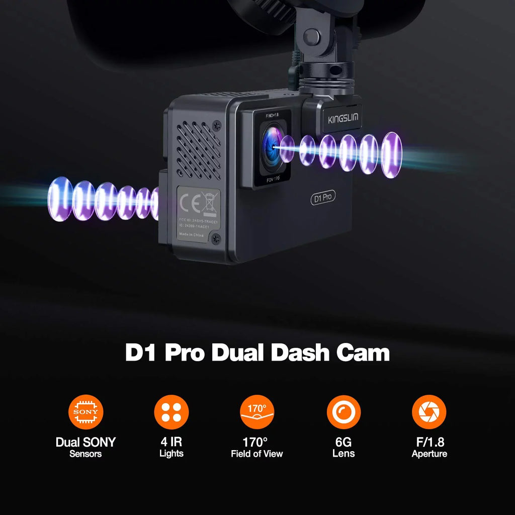 Kingslim  Pro 2K Dash Cam Front and Inside with Wi-Fi  - 2K/1080P Dual Car Dash Camera Driving Recorder, Super Night Vision with 340° Wide Angle, 24H Parking Monitor (No Card)