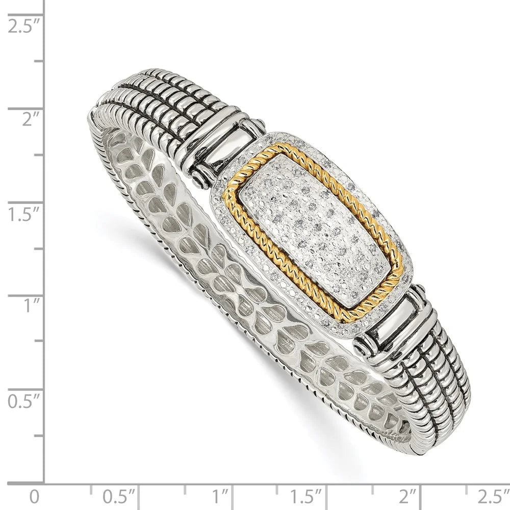 Shey Couture Sterling Silver with 14K Accent Antiqued 1/4 carat Diamond Hinged Bangle Bracelet -