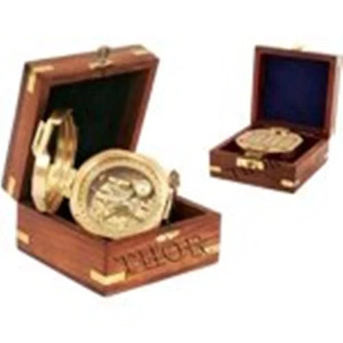 Thor Instruments Brass Natural Sine Brunton Compass With Wood Box Magnetic Direction Hiking Maritime Nautical Gift