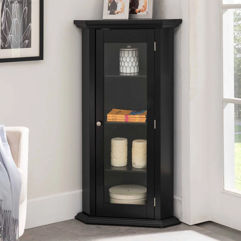 & Furniture Black 1 Door Corner Accent Cabinet