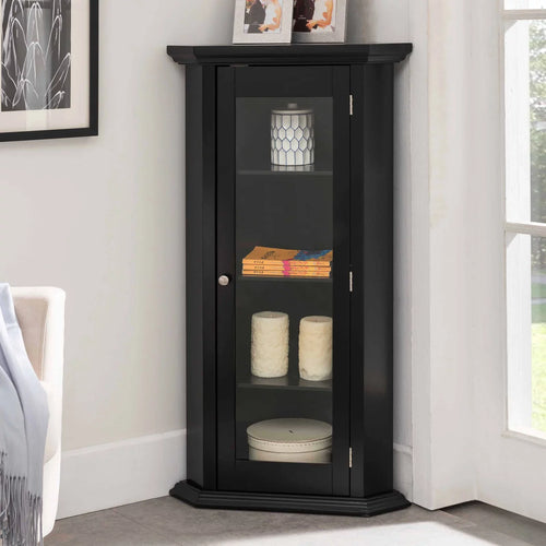 & Furniture Black 1 Door Corner Accent Cabinet
