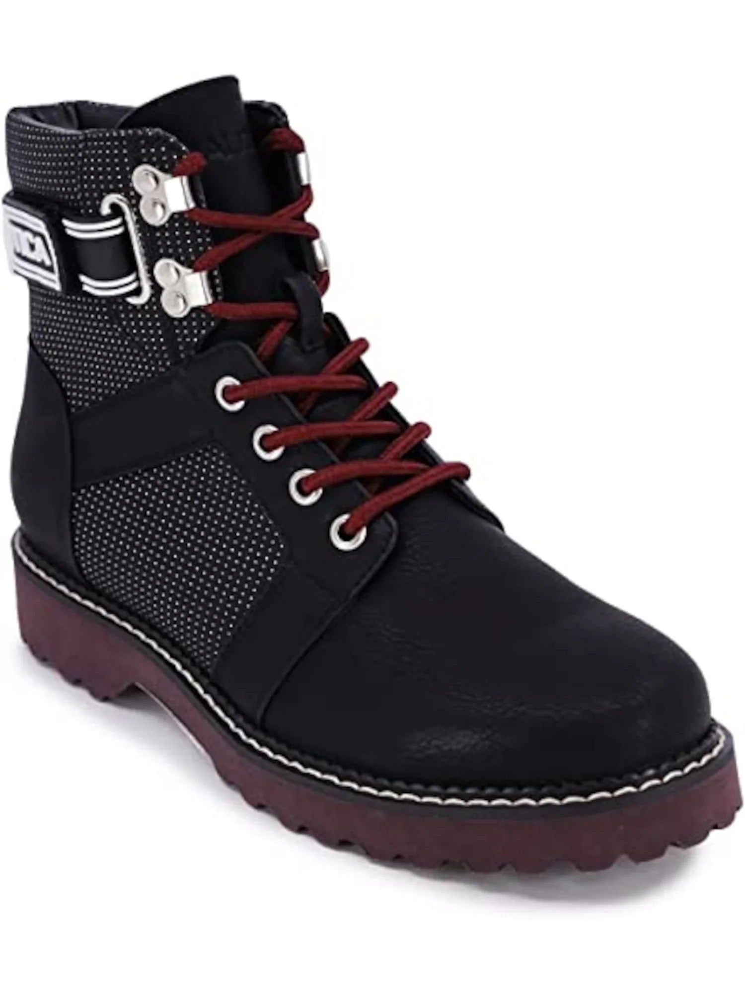 Womens Black Mixed Media Logo Strap Romilly Round Toe Lace-Up Hiking Boots 8