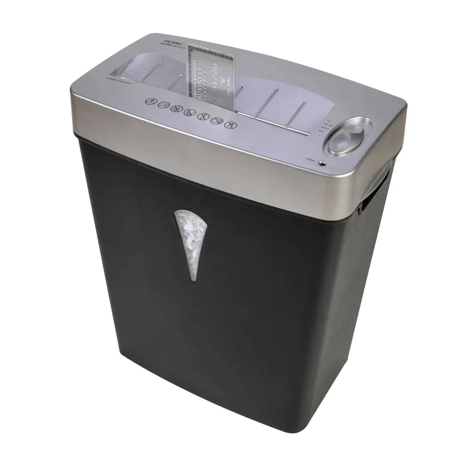 Royal  Paper Shredder - Micro Cut - 5 Per Pass - for shredding Paper, Credit Card - 0.157" x 0.394" Shred Size - 4 gal Wastebin Capacity - Black, Silver