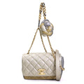 Pre-Owned Chanel  Diagonal Shoulder Bag Matelasse Camellia Leather/Metal Greige/Gold/Gray Women's e55934a (Good)
