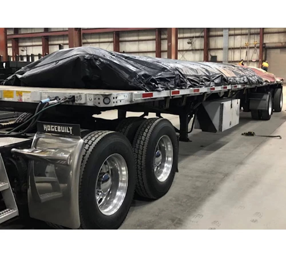 24' x 18' Black Steel Tarp for Heavy Duty Truck Cargo - 14 Oz Vinly Lightweight Flatbed Tarps with 8' Drop - Waterproof Tarp for Trailers to Protect Cargo from Wind, Rain, Snow and Sun
